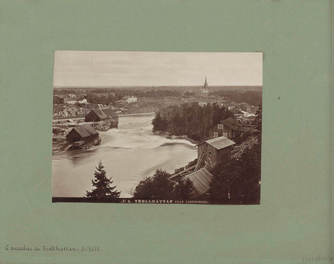 View of the waterfalls and buildings of Trollhättan, anonymous, 1850 - 1876 Canvas Print