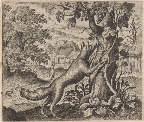 Fable of the Fox and grapes, Aegidius Sadeler, 1608 Canvas Print