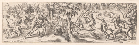 Hunting wolves using a net, Etienne Delaune, 1528 - 1583 Canvas Print