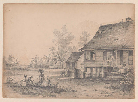 Simple house with figures, Hendrik Huygens, after 1849 - before 1851 Canvas Print