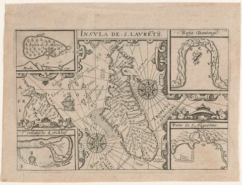 Map of part of the island of Madagascar, 1595, anonymous, 1646 Canvas Print