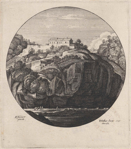 Landscape with house on a cliff, Wenceslaus Hollar, 1646 Canvas Print