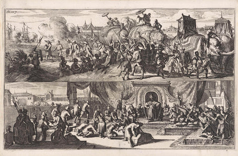 Procession of elephants and figures with a ruler, anonymous, 1676 Canvas Print