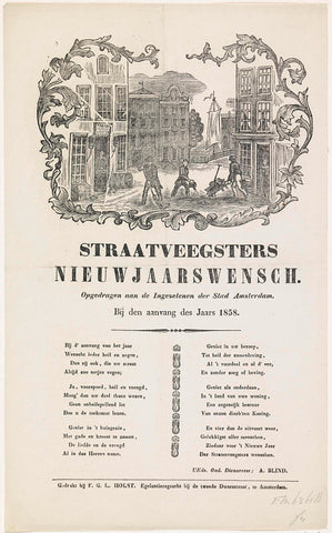 New Year's wish of the Amsterdam street sweepers, 1858, anonymous, 1857 - 1858 Canvas Print