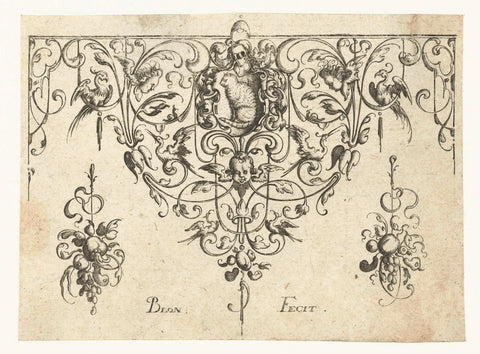 Edge with coat of arms with cat, Michiel le Blon, 1611 Canvas Print