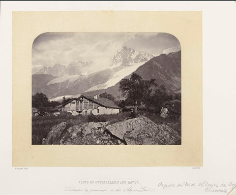 Gezicht op de Aiguille du Midi en de Bossons-gletsjer, op de voorgrond een huis, William England, 1863 - 1865 Canvas Print