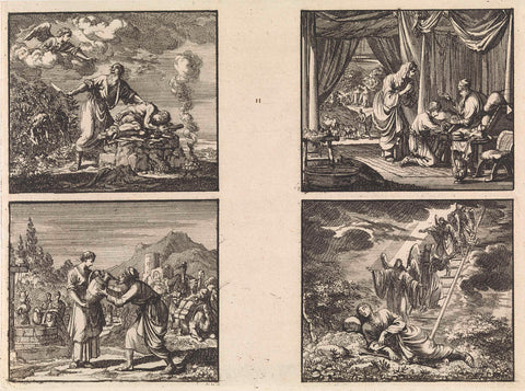 Sacrifice of Isaac / Rebekah and Eliezer at the source / Isaac blesses Jacob / Dream of Jacob, Jan Luyken, 1698 Canvas Print