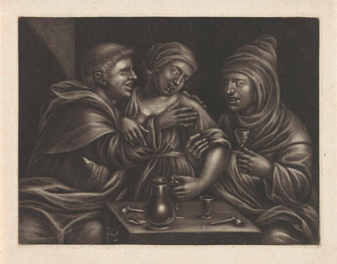 Two monks grope a woman, Paul of Somer (II), 1659 - 1704 Canvas Print