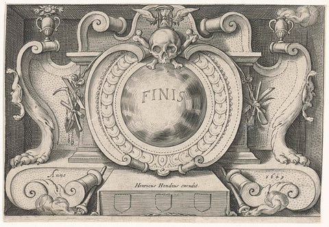 Cartouche met doodshoofd, Hendrick Hondius (I) (rejected attribution), 1649 Canvas Print