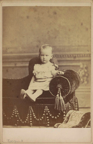 Portrait of Princess Wilhelmina as a toddler, sitting on a sofa, anonymous, c. 1882 Canvas Print