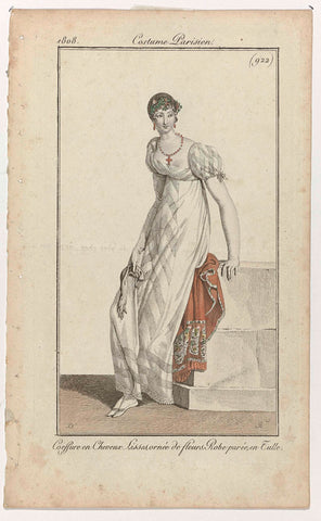 Journal des Dames et des Modes, Costume Parisien, 25 September 1808, (922): Coeffure en Cheveux (...), Pierre Charles Baquoy, 1808 Canvas Print