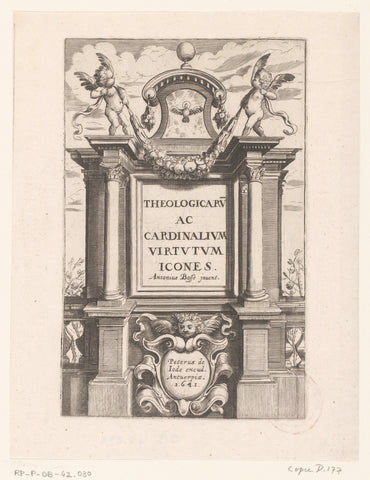 Title print with architectural frame and putti with a garland, unknown, Abraham Bosse, 1641 Canvas Print