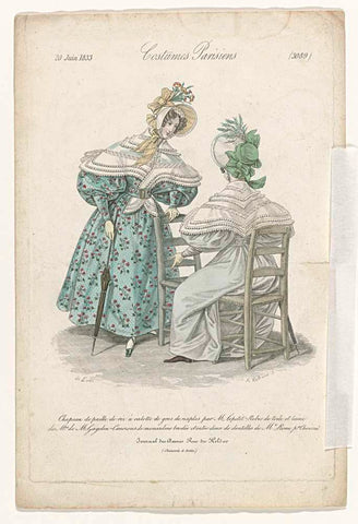 Journal des Dames et des Modes, Costumes Parisiens, 20 June 1833, (3089): Chapeau de paille de riz (...), August Delvaux, 1833 Canvas Print