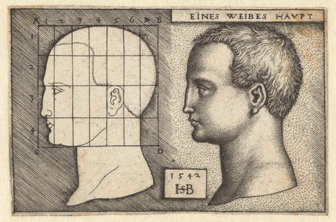 Woman's head and drawing in schematic according to proportion theory, Hans Sebald Beham, 1542 Canvas Print