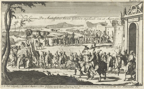 Governor Laurens Pit de Jonge is received in Golkonda, Jan Luyken, 1693 Canvas Print