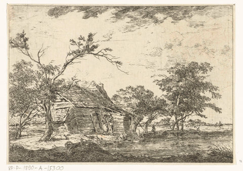 Pratend stel at farm on waterfront, Hermanus van Brussel, c. 1800 - in or before 1815 Canvas Print