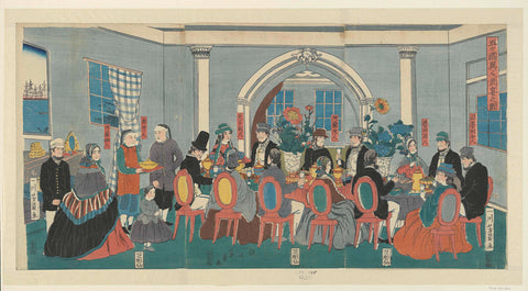 Five Nationalities at a Banquet, Utagawa Yoshikazu, 1861 Canvas Print