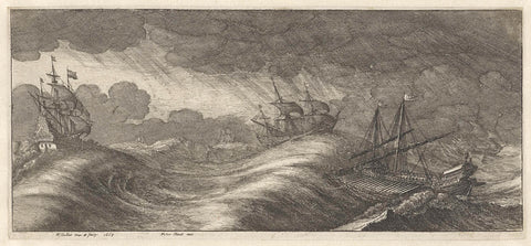 Galley and other ships in a sea storm, Wenceslaus Hollar, 1665 Canvas Print