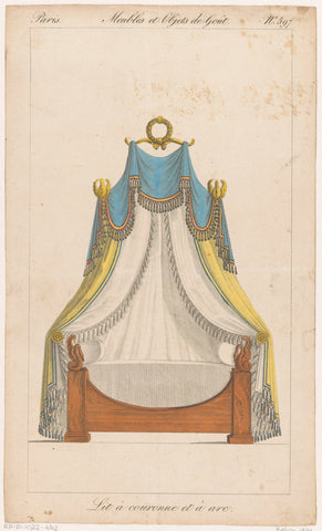 Four-poster bed with wreath and swans, anonymous, 1801 - 1831 Canvas Print