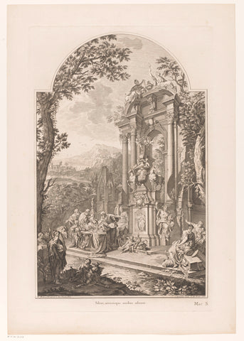 Figures around an allegorical funerary monument for William Cowper, Charles Nicolas Cochin (I), Charles Nicolas Cochin (II) (rejected attribution), 1735 - 1741 Canvas Print