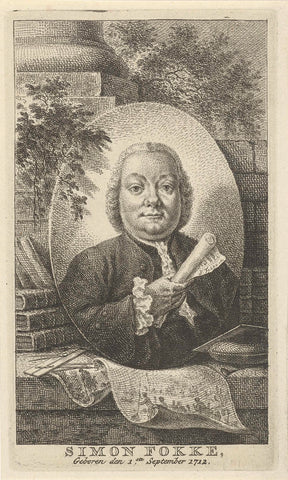 Self-portrait of Simon Fokke, Simon Fokke, 1722 - 1784 Canvas Print