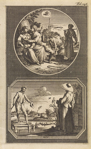 Freeing peasant couple / Paartje aan een oever, Jan Goeree, 1705 Canvas Print