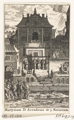 The martyrs of Alkmaar hung in Enkhuizen, 1572, anonymous, 1698 - 1700 Canvas Print