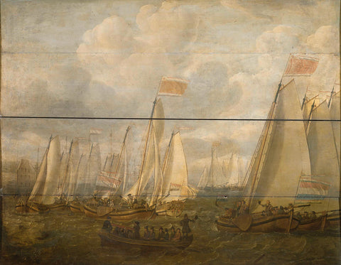 Marine Pageant on the Y off Amsterdam, Abraham Alewijn (1673-1735), 1701 Canvas Print