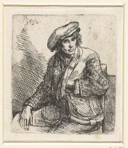 Seated young man with a bag, anonymous, 1650 Canvas Print