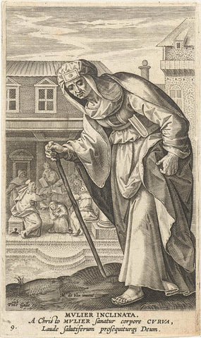 Hunchbacked woman, Jan Collaert (II), 1595 - 1599 Canvas Print