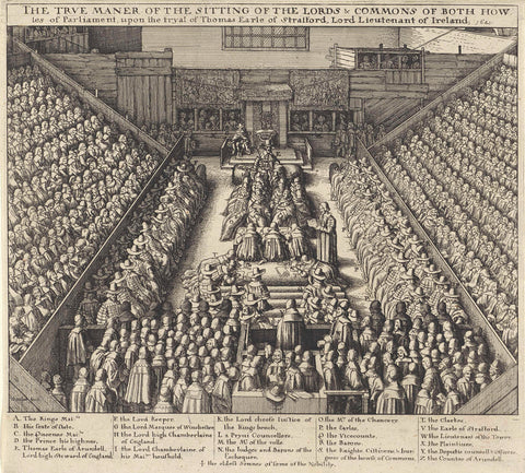 Session of the British Parliament during the trial of Thomas Wentworth, 1st Earl of Strafford, 1641, Wenceslaus Hollar, 1641 Canvas Print