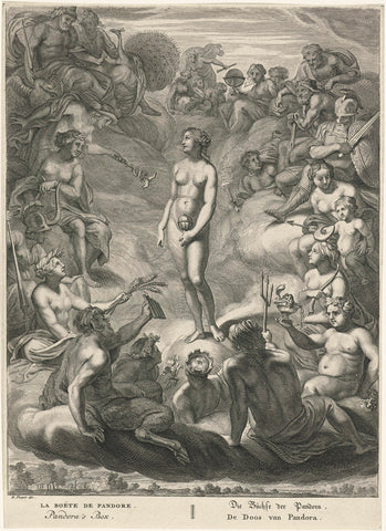 Schepping van Pandora, Bernard Picart (workshop of), 1733 Canvas Print