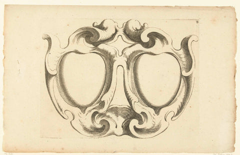 Horizontal lobe cartouche with two heart-shaped compartments, Johannes Lutma (1624-1689), c. 1653 - c. 1655 Canvas Print