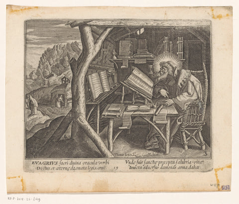 Evagrius Ponticus as hermit, Monogrammist NB (engraver), 1606 Canvas Print