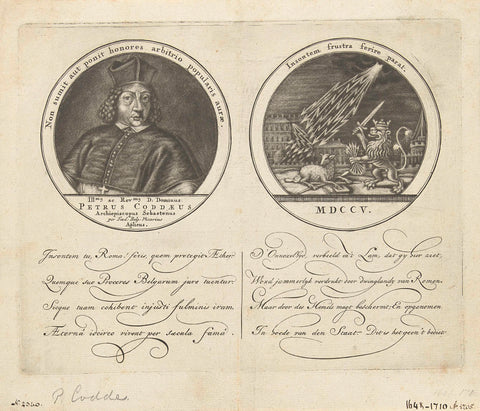 Medal in honor of Petrus Codde, 1705, anonymous, 1705 Canvas Print