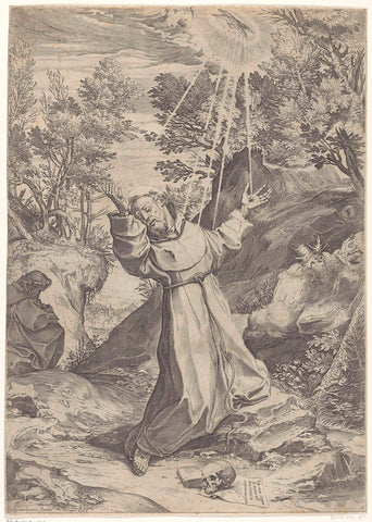 Saint Francis receives the stigmata, Agostino Carracci, 1586 Canvas Print