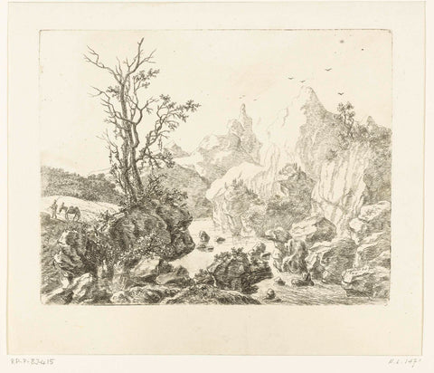 Rock landscape in Styria, on the left a man with a mule, Ernst Willem Jan Bagelaar, 1819 Canvas Print