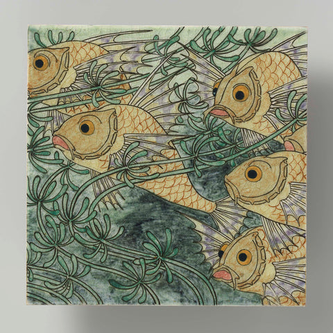 Tile painted with Fish and Weeds, Bert Nienhuis (I), c. 1896 - c. 1901 Canvas Print