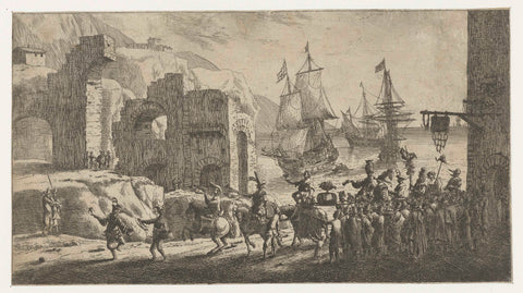 Masquerade at a Harbour, Reinier Nooms (attributed to), 1650 - 1664 Canvas Print