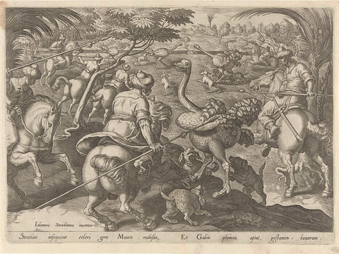 Hunt for ostriches, Philips Galle, 1578 Canvas Print