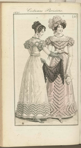 Journal des Dames et des Modes, editie Frankfurt 1 October 1821, Costumes Parisiens (40), anonymous, 1821 Canvas Print