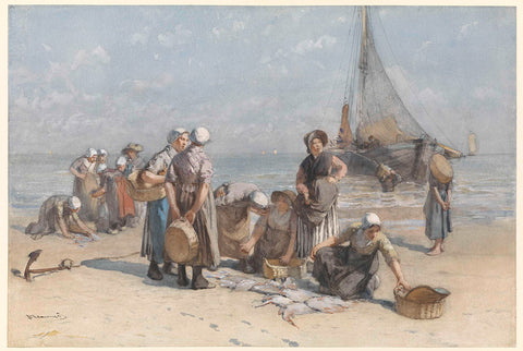 Fishwives on the Beach at Scheveningen, Bernardus Johannes Blommers, c. 1880 - c. 1885 Canvas Print