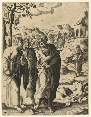 Johannes de Doper points his disciples to Christ, Hans Liefrinck (I) (attributed to), 1553 - 1558 Canvas Print