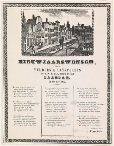 New Year's wish of the lampposts of Zaandam for the year 1852, Hermanus Numan, 1851 - 1852 Canvas Print