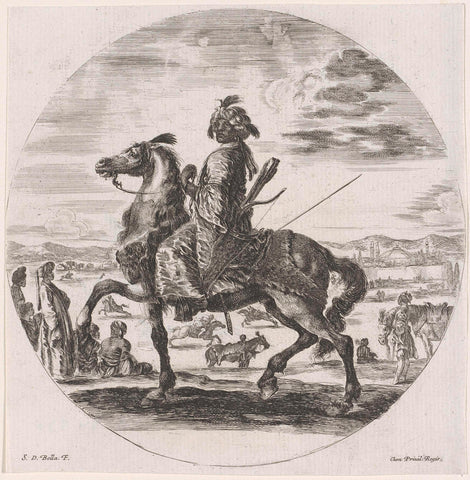 Dark man with turban on horseback, Stefano della Bella, 1620 - 1664 Canvas Print