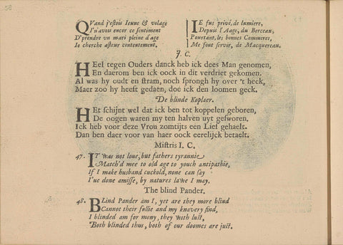 Quatrains at representations of a blind matchmaker and a miss, Crispijn van de Passe (II), 1641 Canvas Print