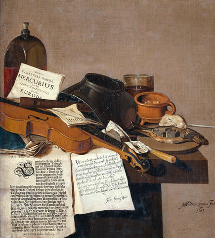 Still Life with a Copy of De Waere Mercurius, a Broadsheet with the News of Tromp's Victory over three English Ships on 28 June 1639, and a Poem telling the story of Apelles and the Cobbler, Anthonius Leemans, 1655 Canvas Print