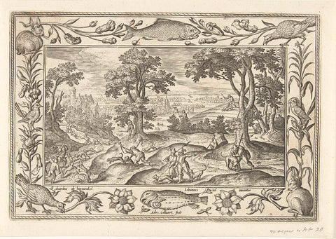 Hare hunting, Adriaen Collaert, 1582 - 1586 Canvas Print