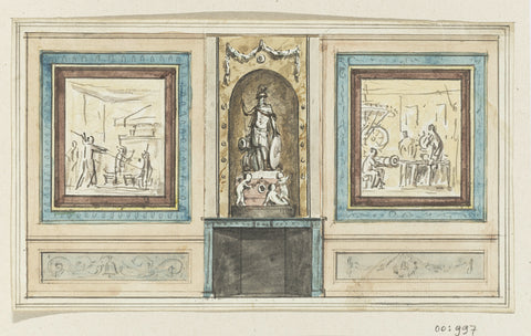 Design drawing for a room wall, with a glued-on variant, Jurriaan Andriessen, 1760 - 1819 Canvas Print