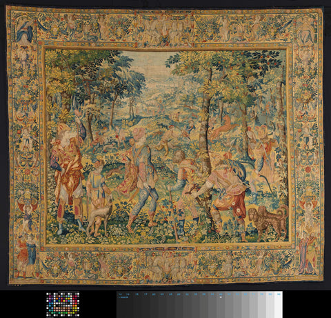 Tapestry with the history of Caphalus to Phocus about his dog Lelaps and the wild fox, François Spiering (workshop of), c. 1593 - c. 1600 Canvas Print